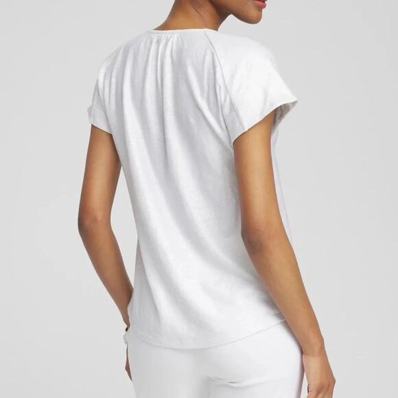 Chico's Linen Span Metallic Foil knit blouse top in Alabaster NWT Sz-3 (XL)  L17 - Picture 3 of 12